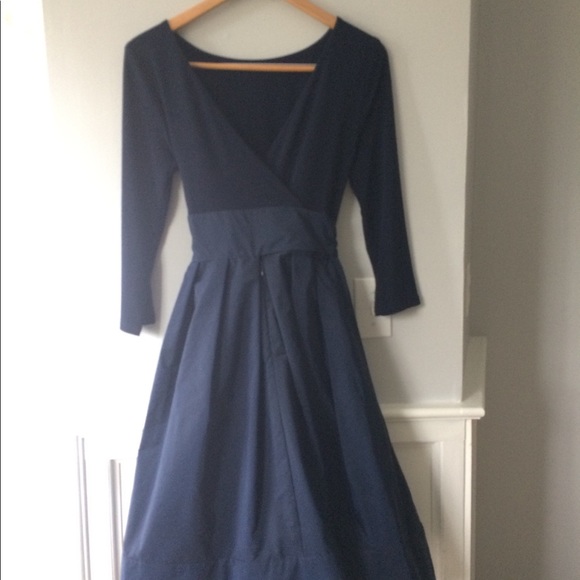 Joseph Ribkoff navy tee length dress with bow - Picture 5 of 8